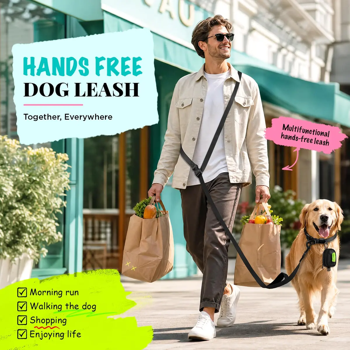 Heelay Hands Free Dog Leash 2.5m (8.2ft) Black | Adjustable Crossbody Rope for Medium-Large Dogs - view 7