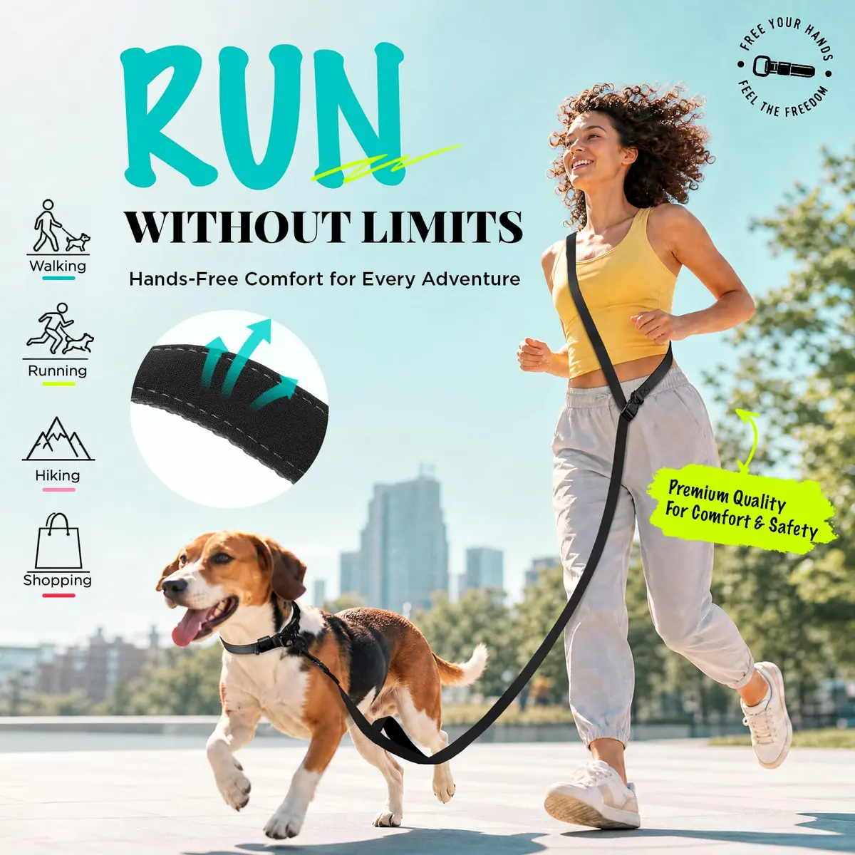 Heelay Hands Free Dog Leash 2.5m (8.2ft) Black | Adjustable Crossbody Rope for Medium-Large Dogs - view 4