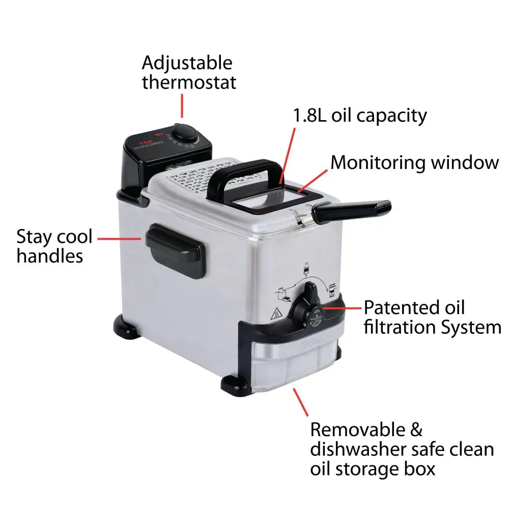 T-Fal EZ Clean Compact Electric Deep Fryer 1.8L | Oil Filtration & Adjustable Thermostat - view 7