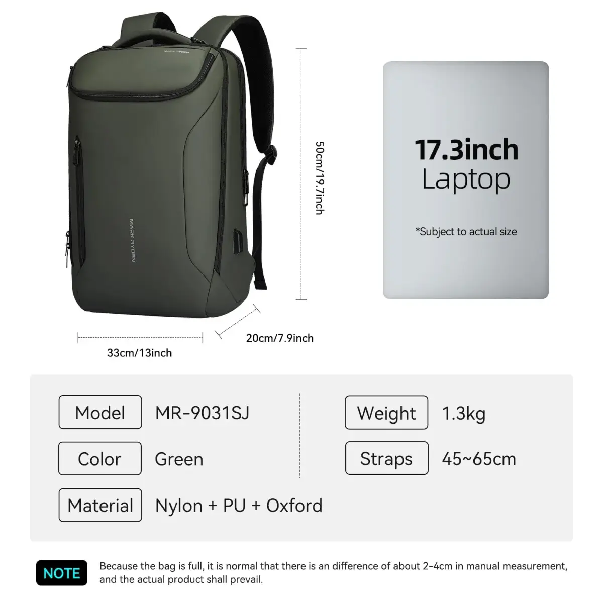 MARK RYDEN Business Backpack for Men, Waterproof 17.3 Inch Laptop Backpack with USB Charging Port & Sport Car Shape Design | High Capacity Travel Bag - view 6