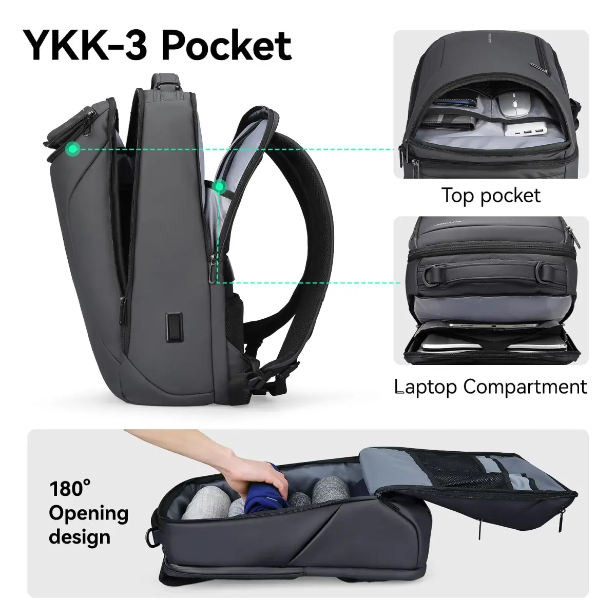 MARK RYDEN Business Backpack for Men, Waterproof 17.3 Inch Laptop Backpack with USB Charging Port & Sport Car Shape Design | 32L (1.2kg) - view 2