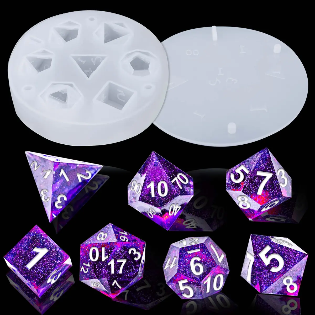 Juome Dice Resin Molds Silicone, DND Dice Silicone Molds for Epoxy Resin, 4 inch | DIY Dice Making for Tabletop Games - main product image