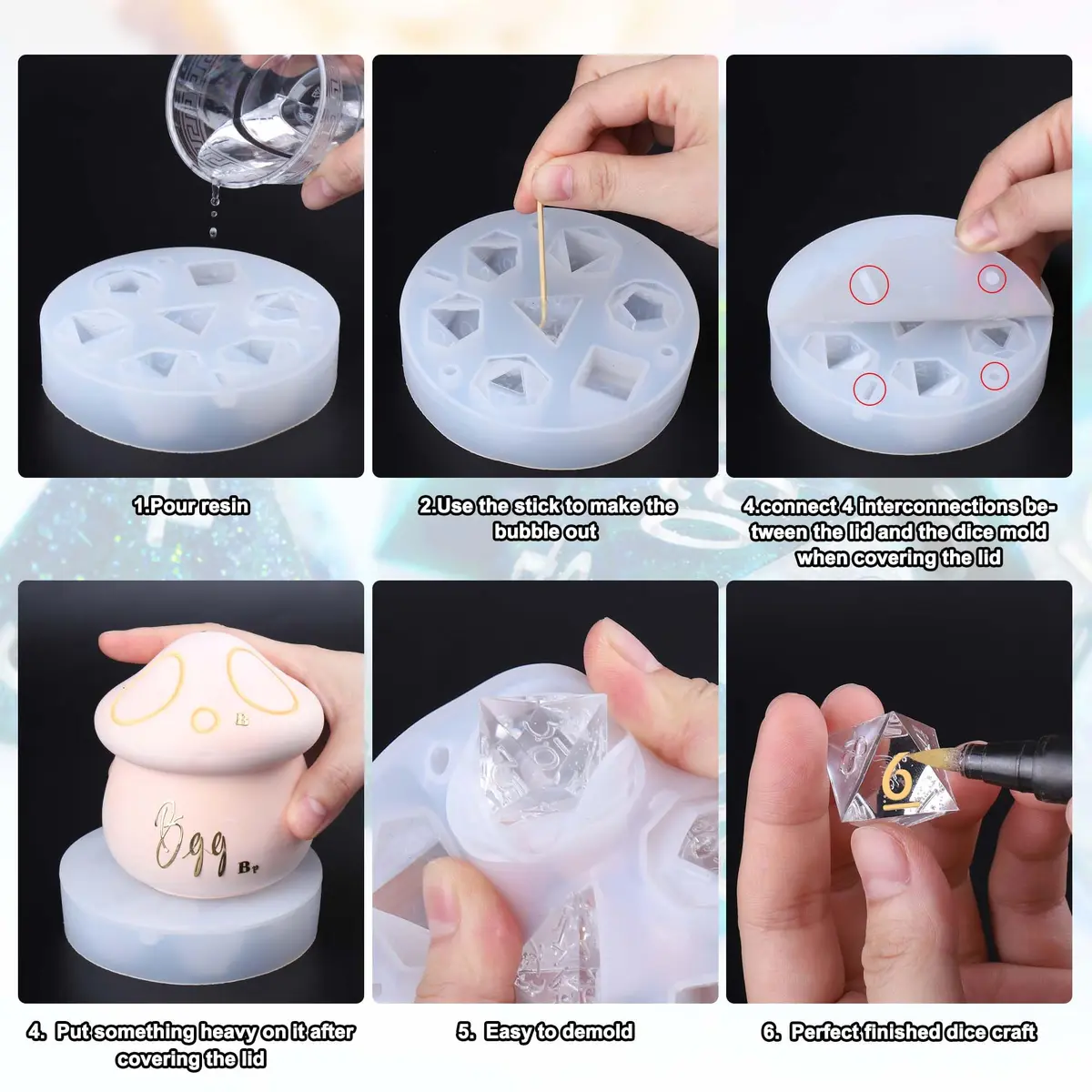 Juome Dice Resin Molds Silicone, DND Dice Silicone Molds for Epoxy Resin, 4 inch | DIY Dice Making for Tabletop Games - view 5