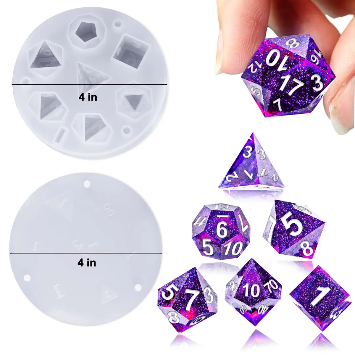 Juome Dice Resin Molds Silicone, DND Dice Silicone Molds for Epoxy Resin, 4 inch | DIY Dice Making for Tabletop Games - view 8