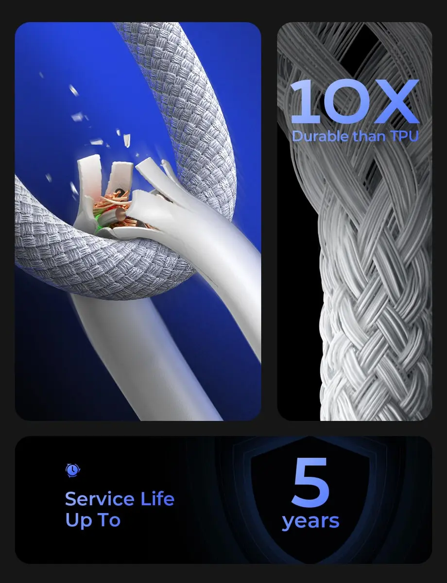 LISEN USB C Cable 5-Pack 3.3/6.6/10FT | Fast 60W Charging & Recyclable Cotton Braiding - view 5