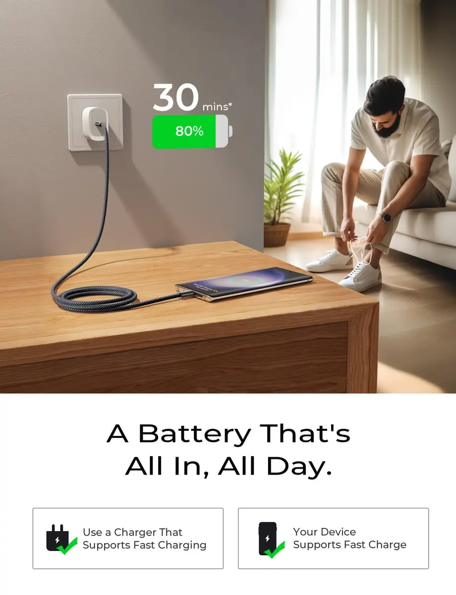 LISEN USB C Cable 5-Pack [6.6FT] | Fast 60W Charging & Recyclable Cotton Braided Cord - view 5