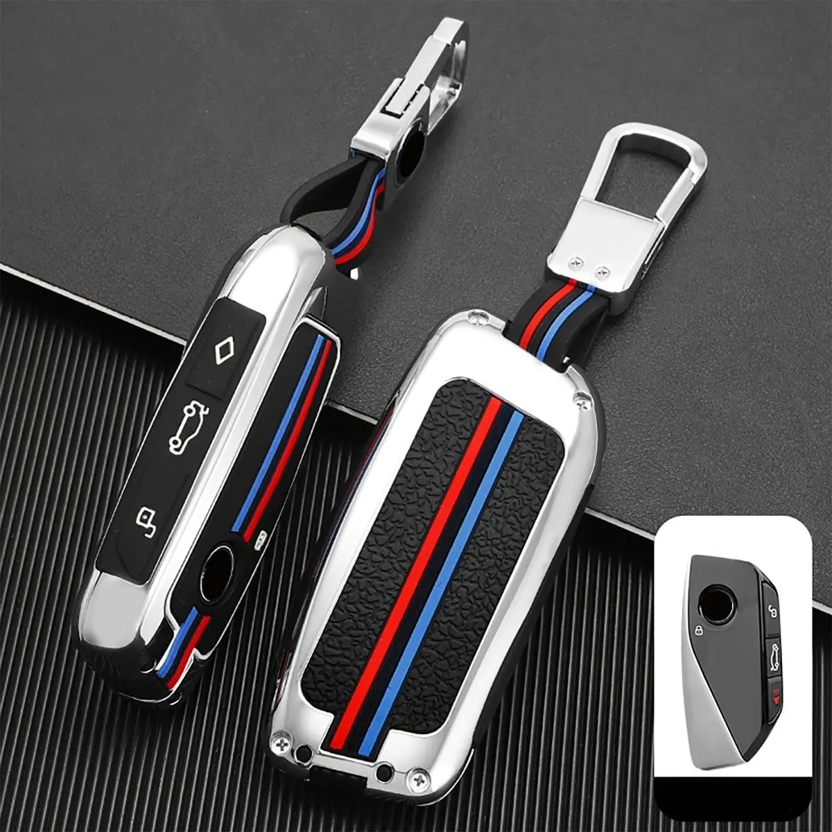OLLEN Heavy Zinc Alloy Key Fob Cover for BMW 2023-2025+ Series, Fashion Silver (1 Pcs) - main product image