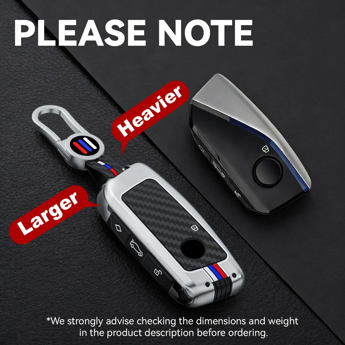 OLLEN Bright Silver Carbon Fiber Pattern Metal Key Fob Cover for BMW 2023-2026 Models, 15.0 cm (5.9 inches) - view 4
