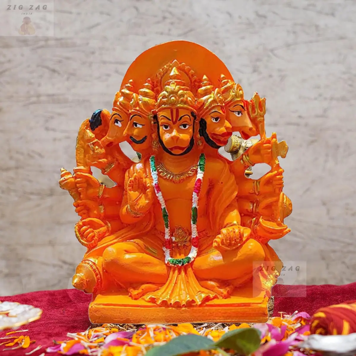 zig zag Lord Panchmukhi Hanuman ji Murti/Statue Orange Sankat Mochan Polyresin Idol 6 Inches | Divine Blessings & Home Decor - main product image