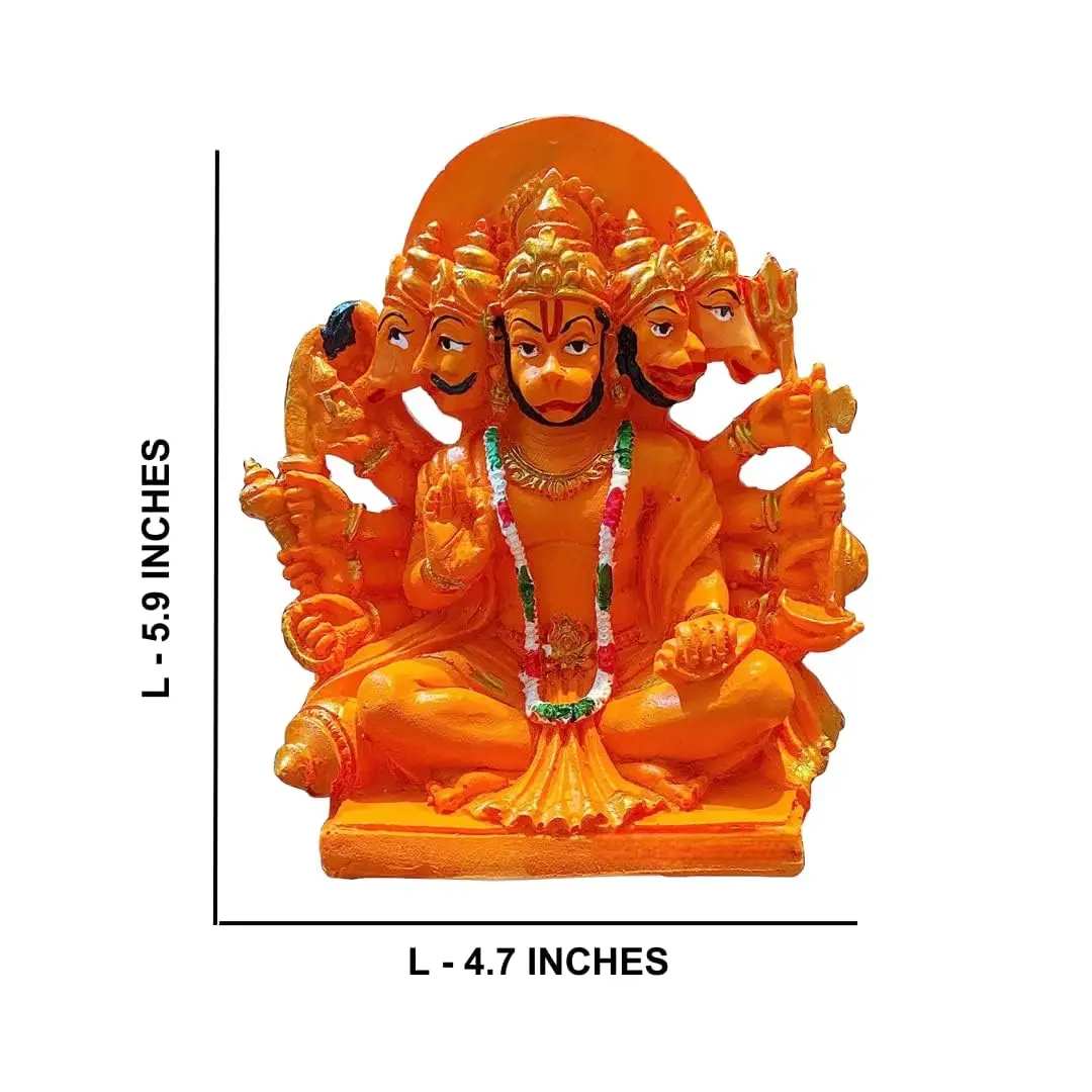 zig zag Lord Panchmukhi Hanuman ji Murti/Statue Orange Sankat Mochan Polyresin Idol 6 Inches | Divine Blessings & Home Decor - view 2