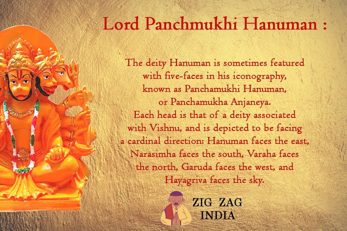 zig zag Lord Panchmukhi Hanuman ji Murti/Statue Orange Sankat Mochan Polyresin Idol 6 Inches | Divine Blessings & Home Decor - view 4