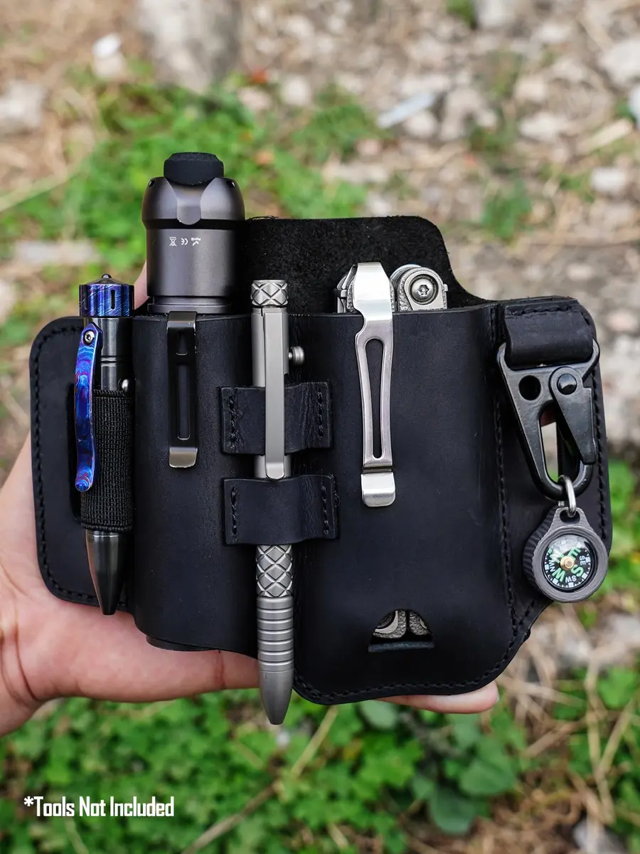 sayram ST2 Leather Multitool Sheath with Keychain Clip | Dark Black - view 6
