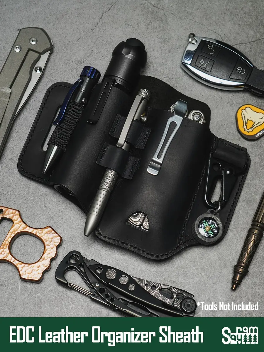 sayram ST2 Leather Multitool Sheath with Keychain Clip | Dark Black - view 2