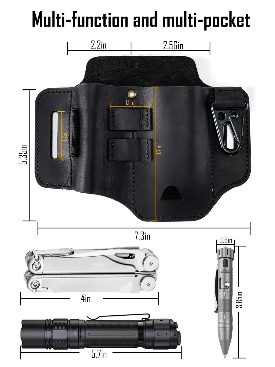 sayram ST2 Leather Multitool Sheath with Keychain Clip | Dark Black - view 4