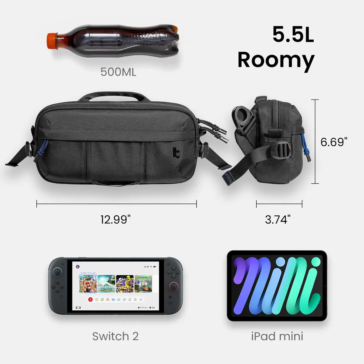 tomtoc Sling Bag Crossbody for Nintendo Switch 2/ROG Ally X | Heavy-Duty 1680D Nylon - view 5