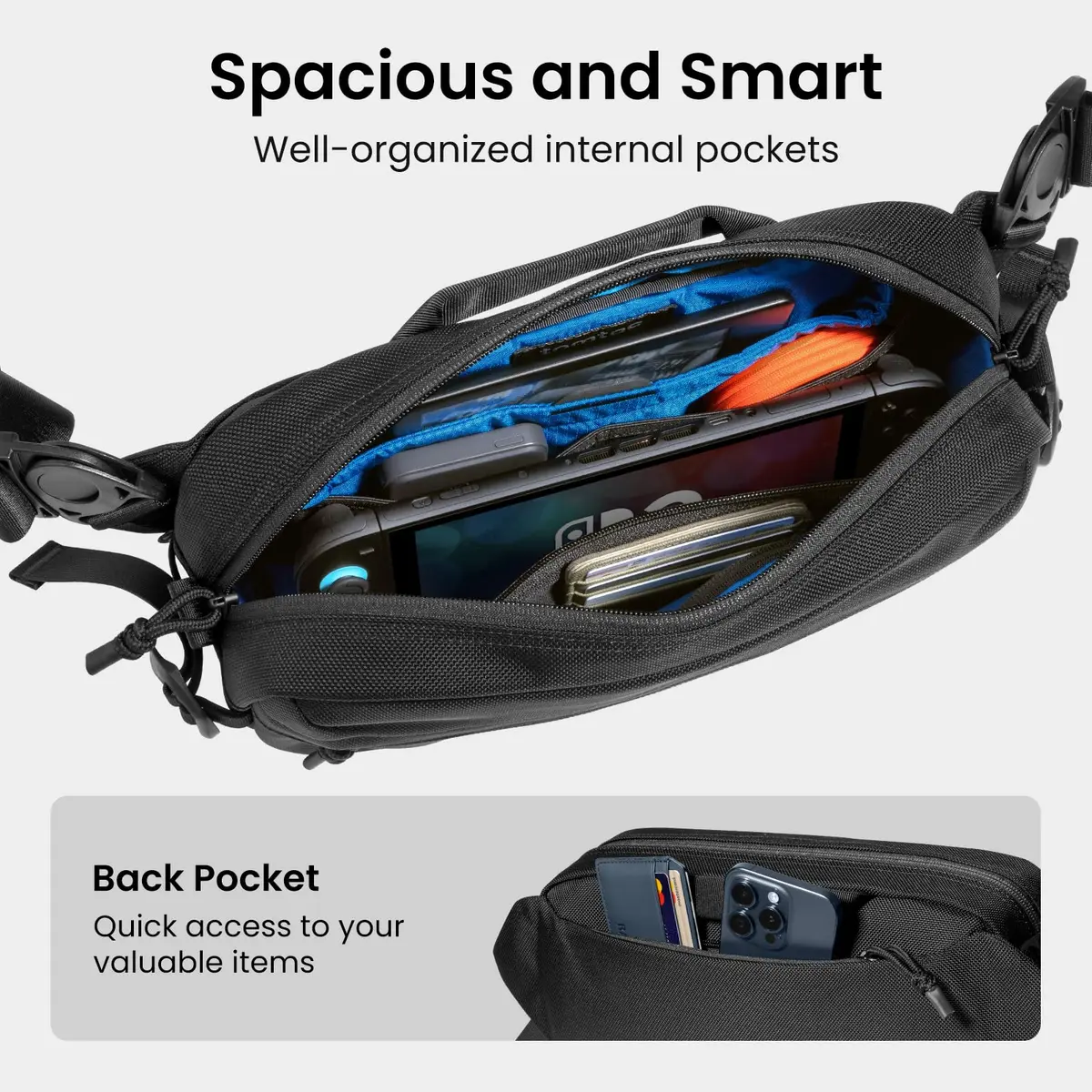 tomtoc Sling Bag Crossbody for Nintendo Switch 2/ROG Ally X | Heavy-Duty 1680D Nylon - view 4