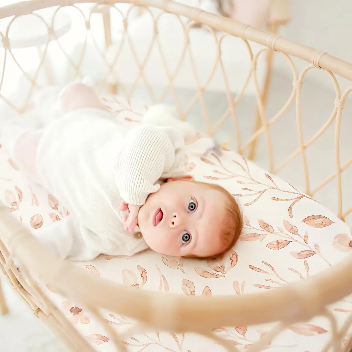 GRSSDER Stretchy Ultra Soft Fitted Bassinet Sheet Set 2 Pack, Universal Fit for Bassinets Baby Cradle Moses Basket Oval Rectangle Mattress Safe and Snug, 32" x 16" x 5" (2-Pack, Blush Pink Floral & Animals) - view 4