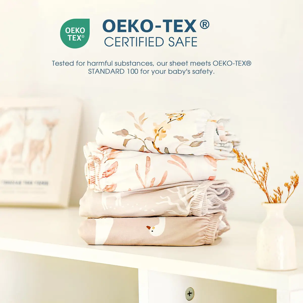GRSSDER Stretchy Ultra Soft Fitted Bassinet Sheet Set 2 Pack, Universal Fit for Bassinets Baby Cradle Moses Basket Oval Rectangle Mattress Safe and Snug, 32" x 16" x 5" (2-Pack, Blush Pink Floral & Animals) - view 8