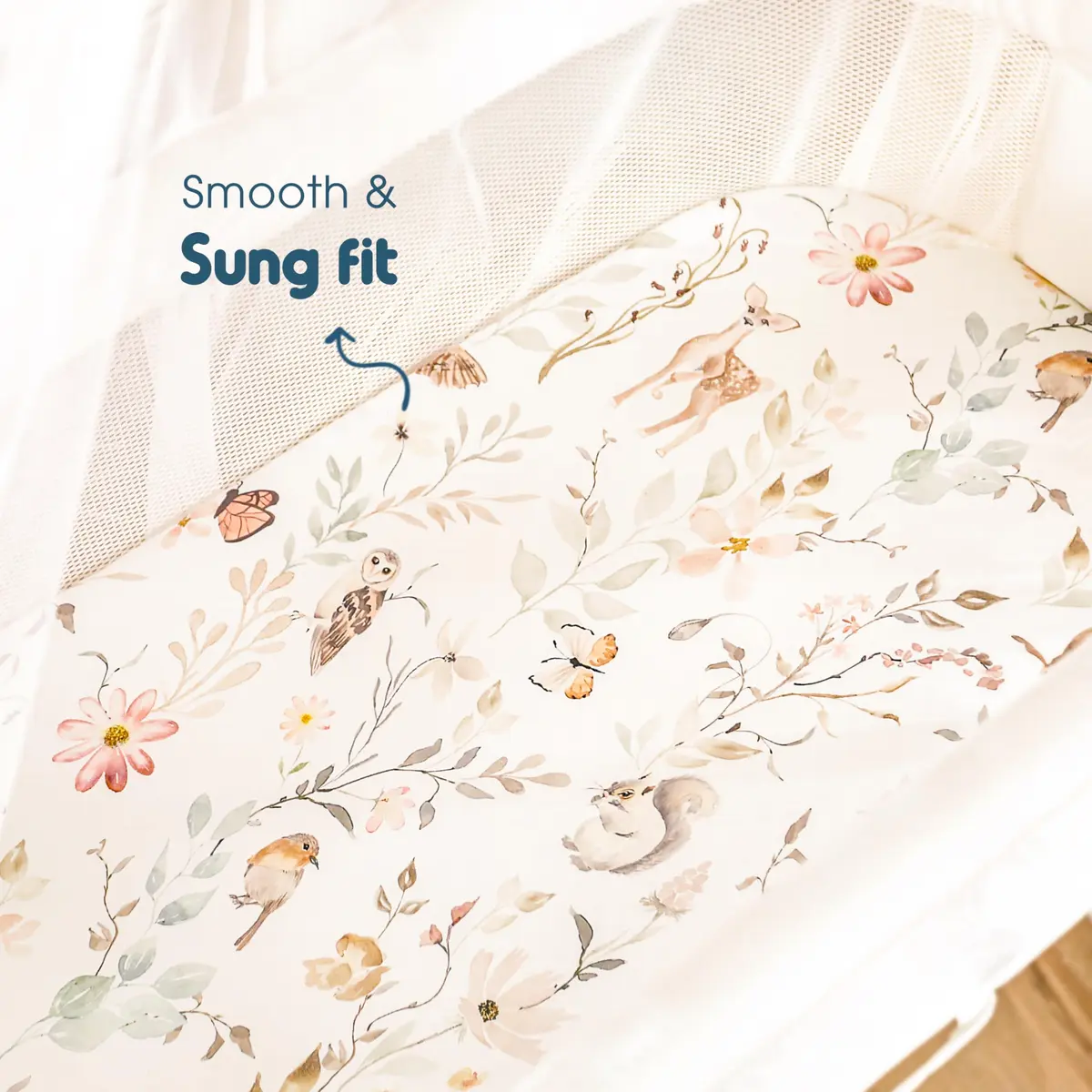 GRSSDER Stretchy Ultra Soft Fitted Bassinet Sheet Set 2 Pack, Universal Fit for Bassinets Baby Cradle Moses Basket Oval Rectangle Mattress Safe and Snug, 32" x 16" x 5" (2-Pack, Blush Pink Floral & Animals) - view 3