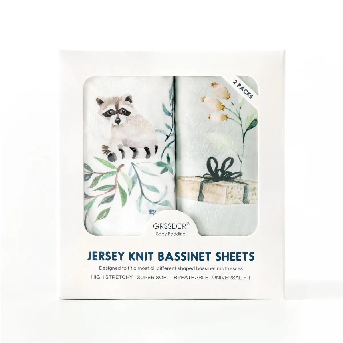 GRSSDER Ultra Soft Bassinet Sheet 2 Pack | Jersey Knit Fitted Sheet for Oval, Hourglass, Rectangular Mattresses (32" x 16" x 5") - view 2