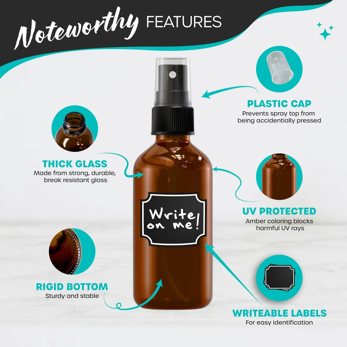Nevlers Amber Glass Spray Bottles 4 Oz | Leak-Proof Travel Glass Spray Bottles for Skincare & More - view 2