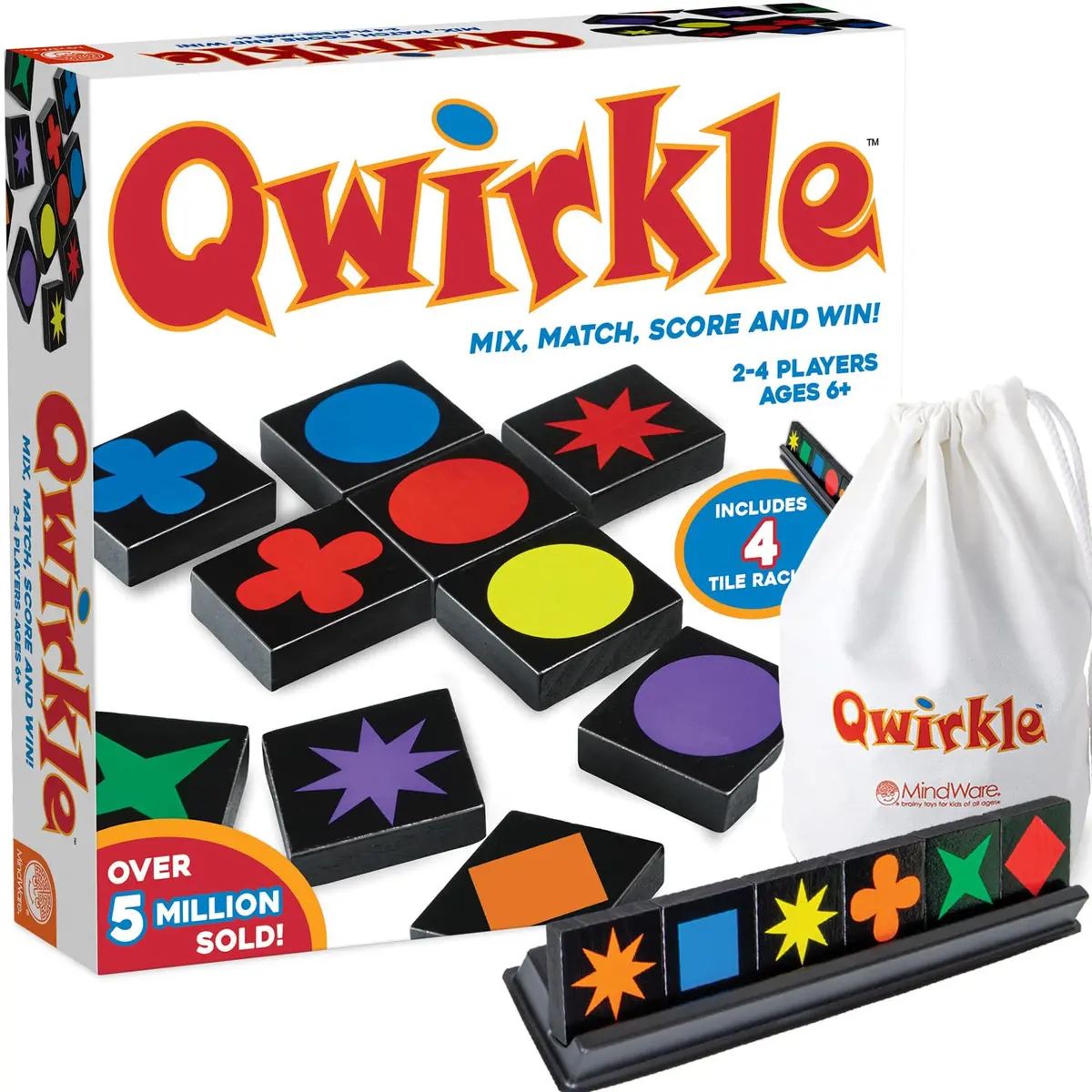 MindWare Qwirkle with Trays Strategy Board Game, 108 Wooden Tiles | Family Strategy Fun for Ages 6+ - main product image