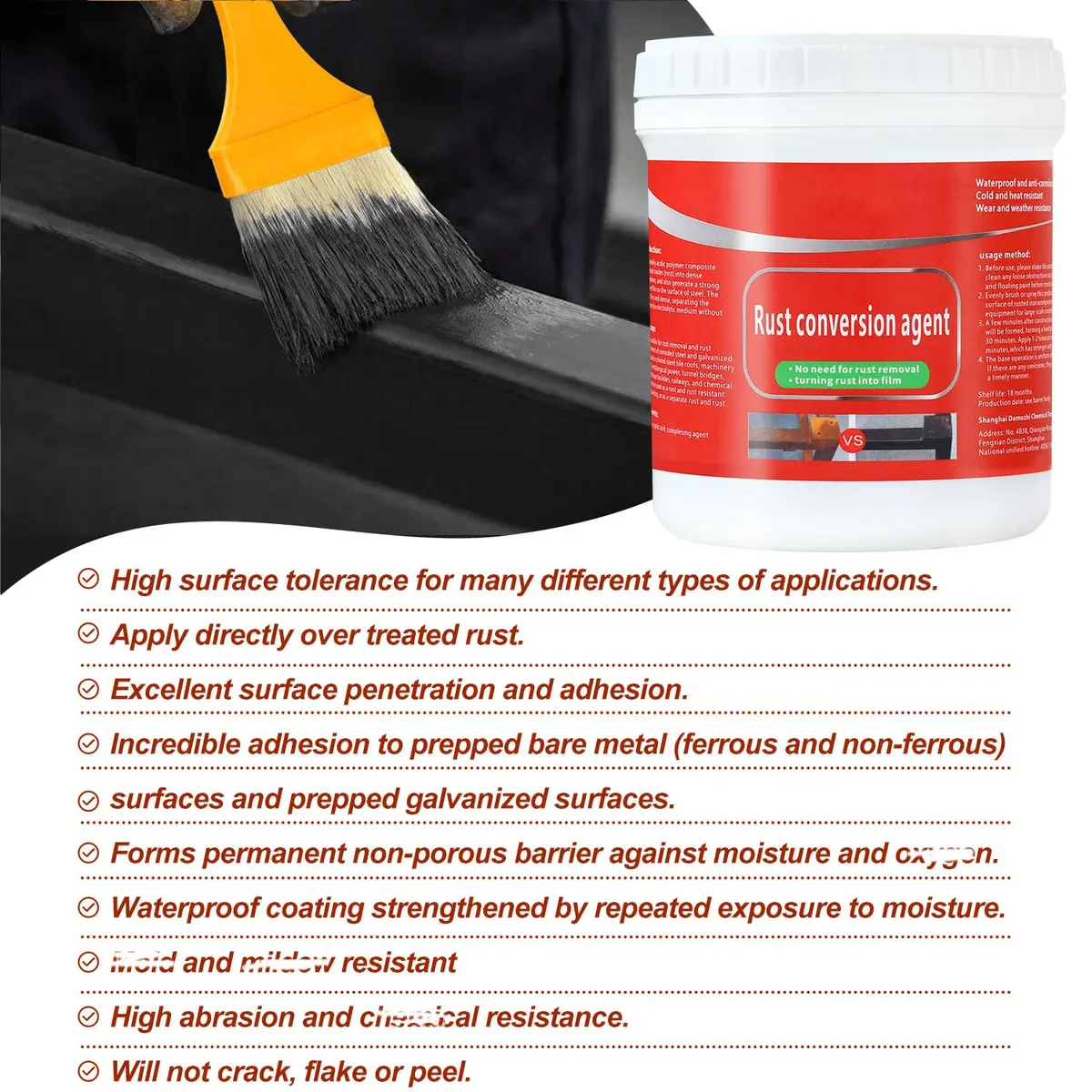 TPTAL Rust Renovator Black 300g (10.58 oz) | Converts Rust to Durable Black Polymer Layer - view 6
