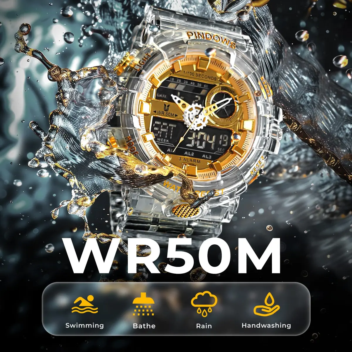 PINDOWS PDS-603 Men's Analog-Digital Watch 53mm (1.89in) | Full-Case LED Backlight Tactical Sports Watch - view 5