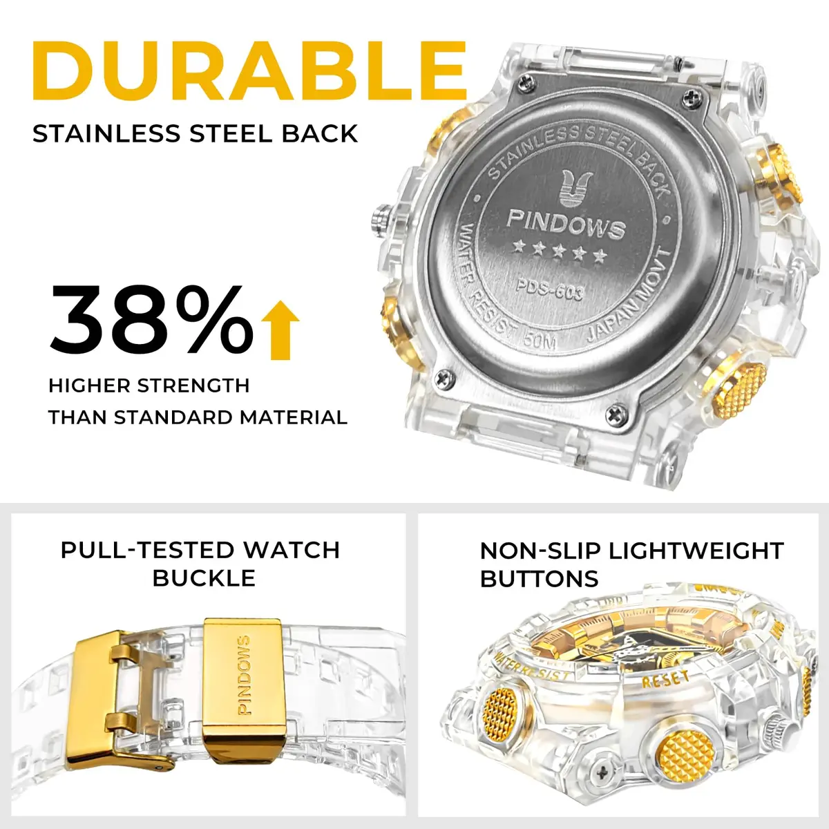 PINDOWS PDS-603 Men's Analog-Digital Watch 53mm (1.89in) | Full-Case LED Backlight Tactical Sports Watch - view 7
