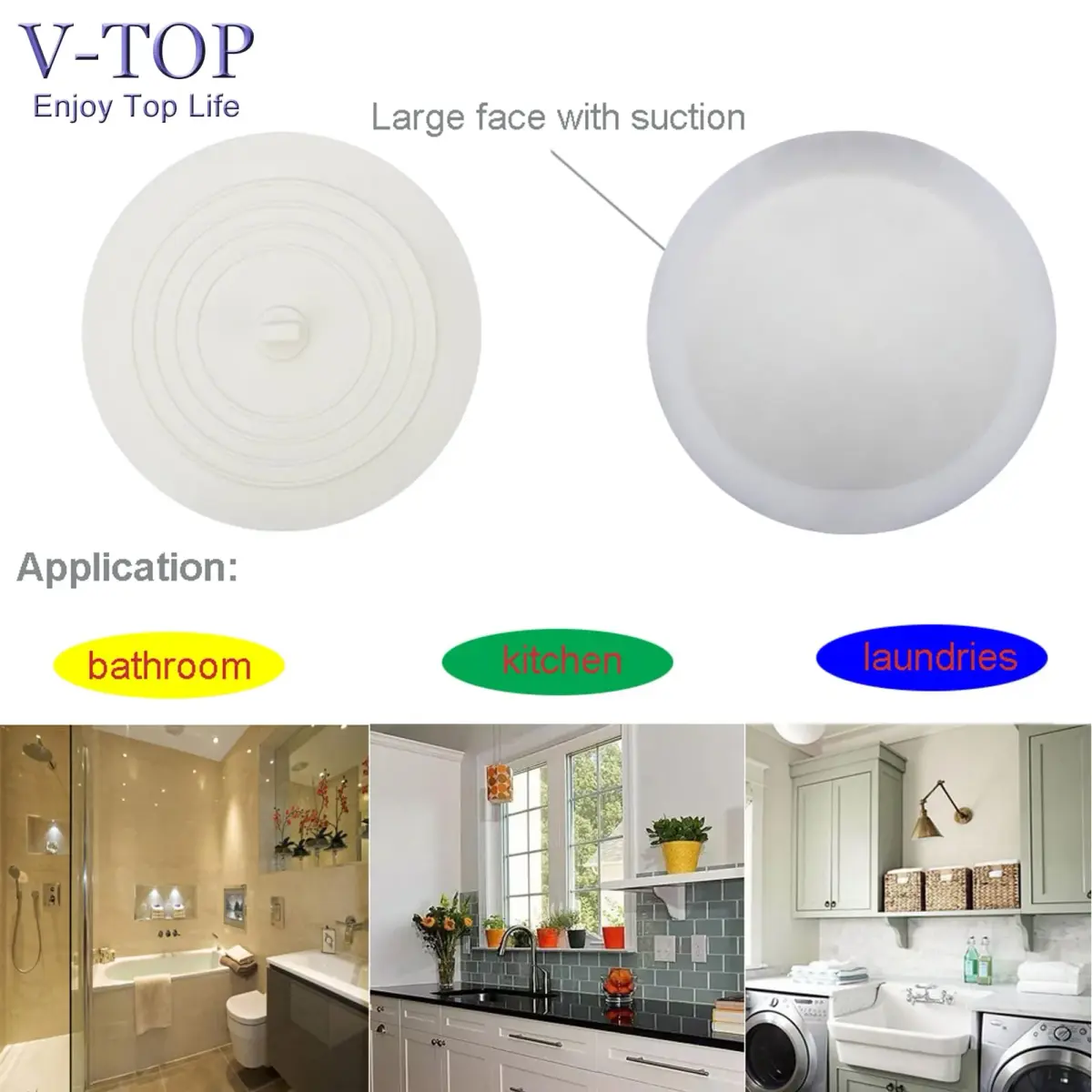 V-TOP Shower Drain Hair Catcher & Tub Stopper 4 Pack | Silicone Bathtub Drain Plug for Bathroom, Kitchen, Laundry - view 5
