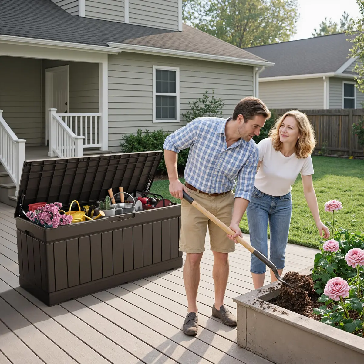 Flamaker Outdoor Storage Box 80 Gallon Resin Waterproof Deck Box | Lockable, UV-Resistant, Lightweight - view 2