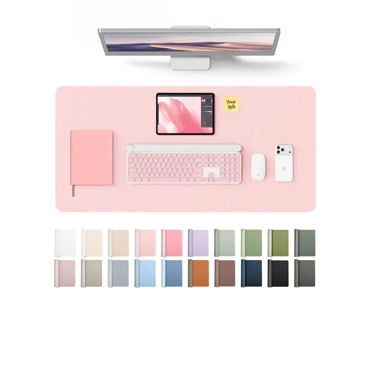 YSAGi Leather Desk Protector Light Pink 80cm (31.5") x 40cm (15.8") | Protects Desks, Doubles as Large Mouse Pad - main product image