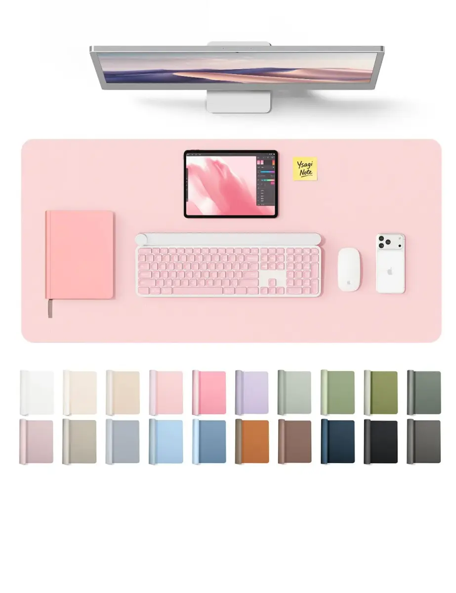 YSAGi Leather Desk Protector Light Pink 80cm (31.5") x 40cm (15.8") | Protects Desks, Doubles as Large Mouse Pad - main product image