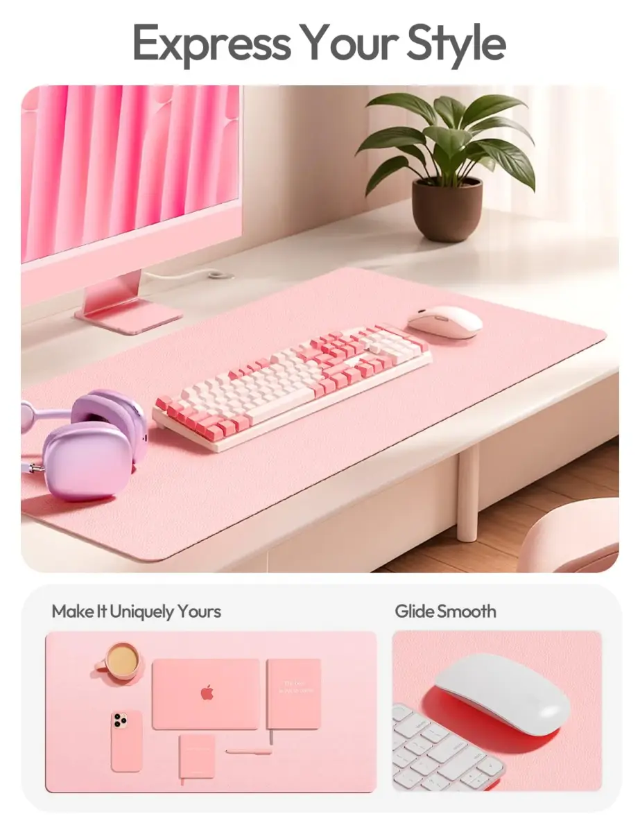 YSAGi Leather Desk Protector Light Pink 80cm (31.5") x 40cm (15.8") | Protects Desks, Doubles as Large Mouse Pad - view 2