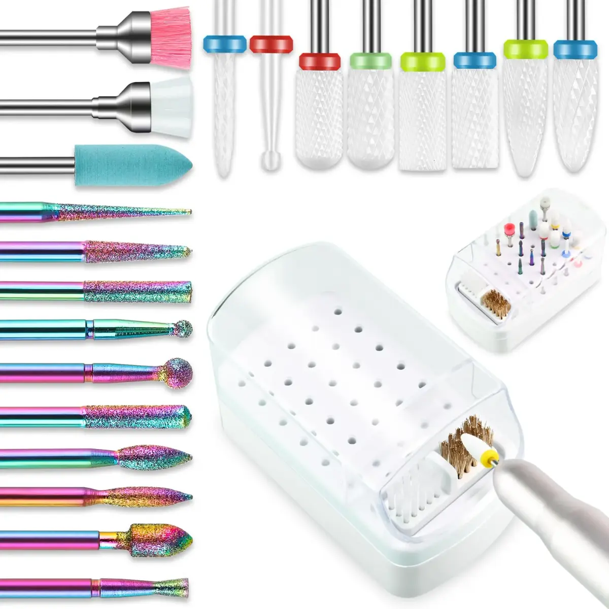 Depvko 21pcs Nail Drill Bits Set with Pink Holder Case, 3/32 Inch Diamond & Ceramic Bits | Professional Manicure Pedicure Tool - main product image