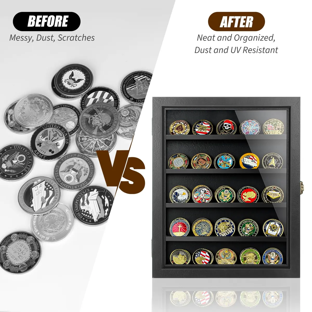 ULTRGEE Challenge Coin Display Case, Wall Mount Shadow Box for Coins, Medals & Badges, Black | Acrylic & Wood - view 5