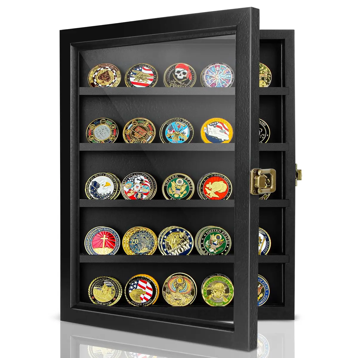 ULTRGEE Challenge Coin Display Case, Wall Mount Shadow Box for Coins, Medals & Badges, Black | Acrylic & Wood - view 8