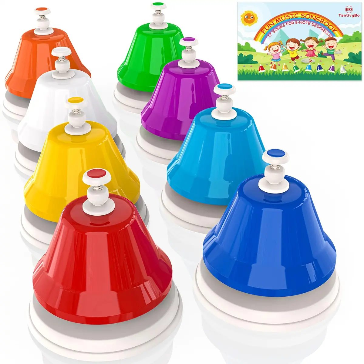TantivyBo Rainbow Diatonic Hand Bells Set with Songbook | 8-Note Musical Educational Toy for Kids Aged 3+ - main product image