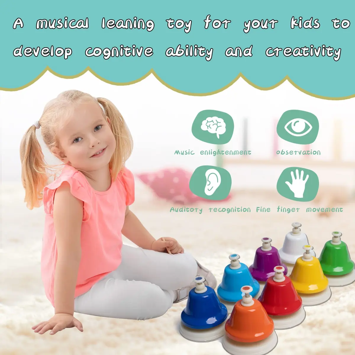 TantivyBo Rainbow Diatonic Hand Bells Set with Songbook | 8-Note Musical Educational Toy for Kids Aged 3+ - view 5