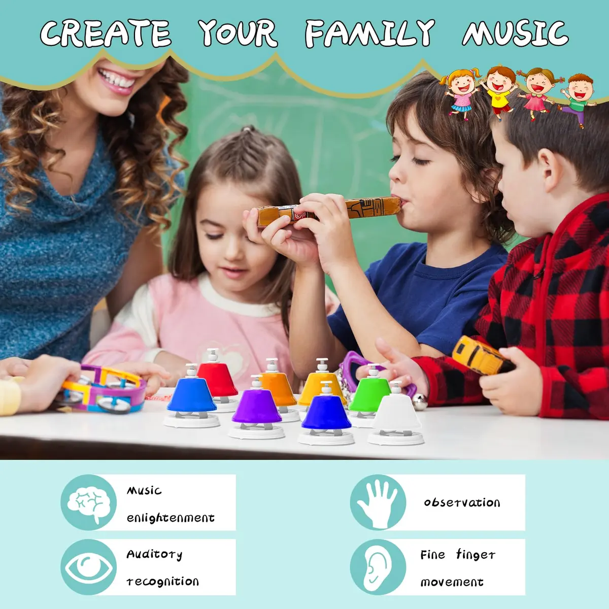 TantivyBo Rainbow Diatonic Hand Bells Set with Songbook | 8-Note Musical Educational Toy for Kids Aged 3+ - view 6