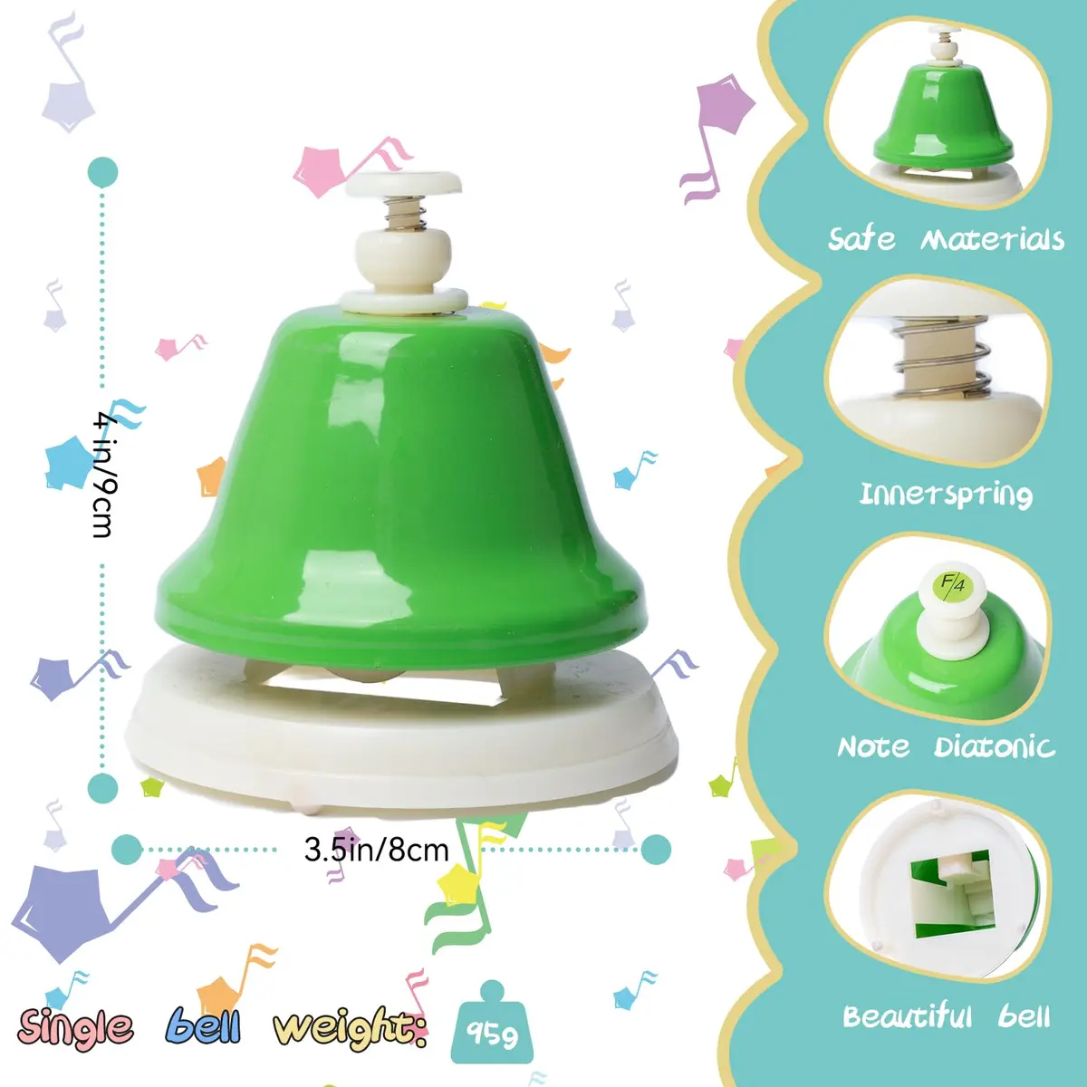 TantivyBo Rainbow Diatonic Hand Bells Set with Songbook | 8-Note Musical Educational Toy for Kids Aged 3+ - view 4