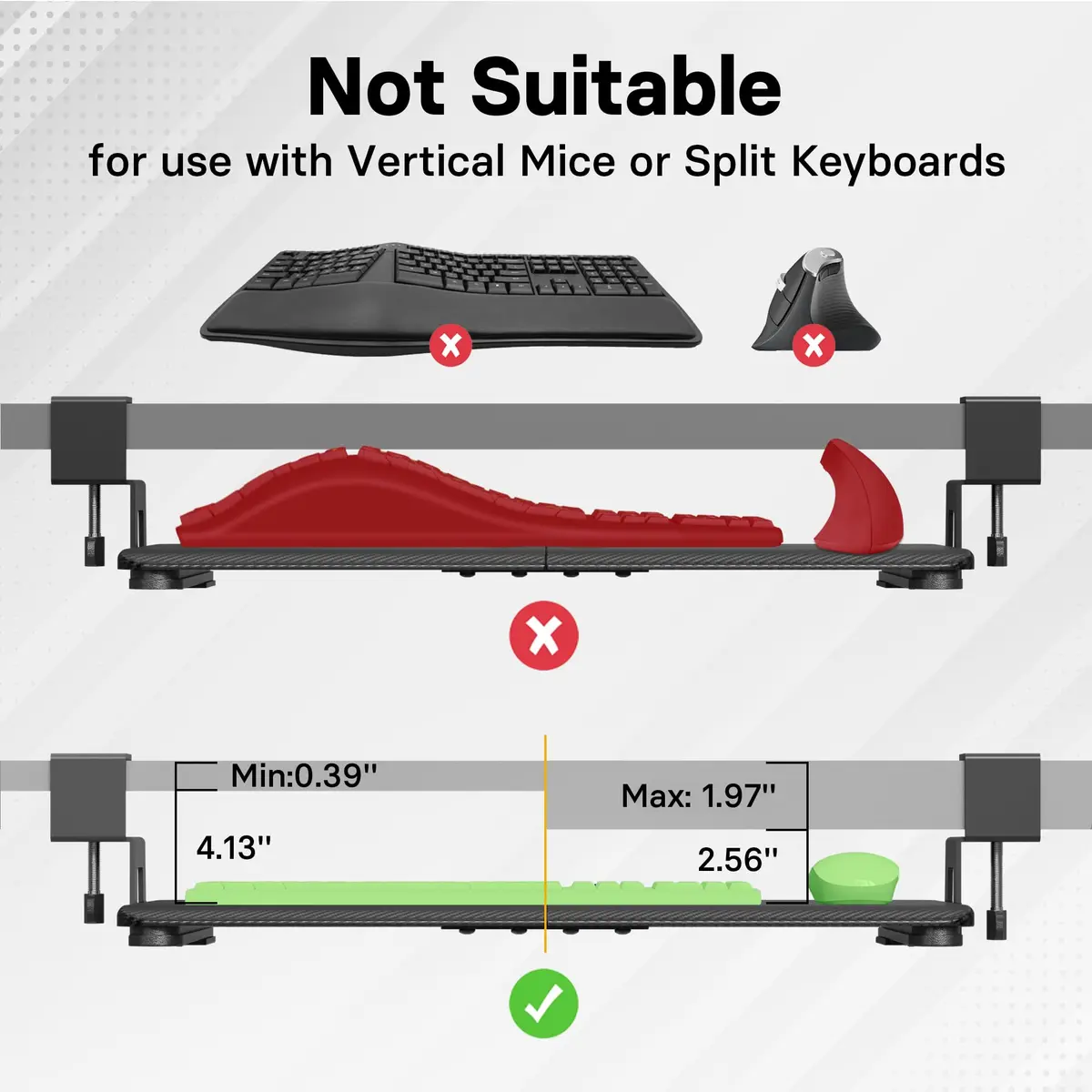 BONTEC Under Desk Keyboard Tray, Pull-Out Platform for Ergonomic Workspace | Fits Desks Up to 1.97 Inches - view 5