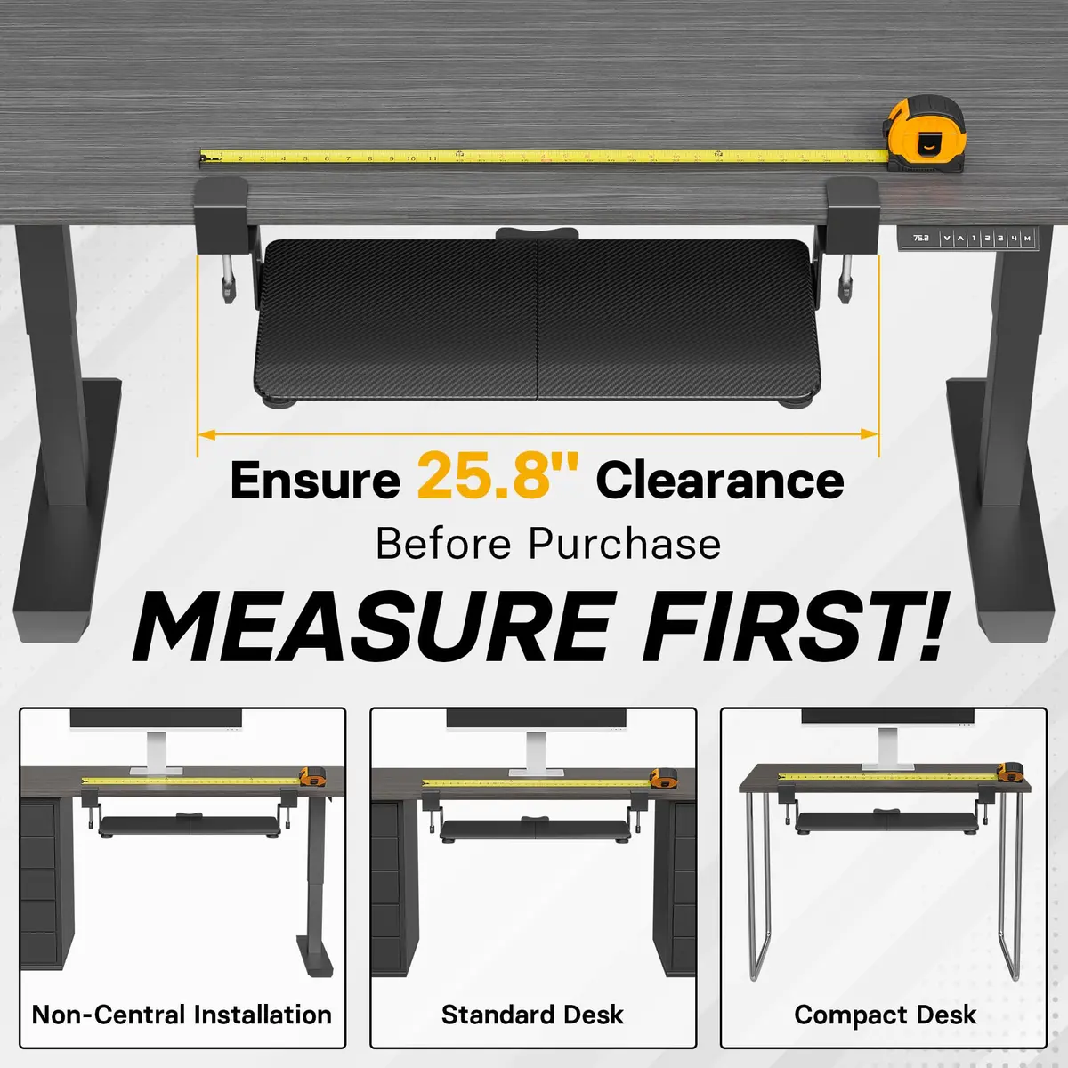 BONTEC Under Desk Keyboard Tray, Pull-Out Platform for Ergonomic Workspace | Fits Desks Up to 1.97 Inches - view 2