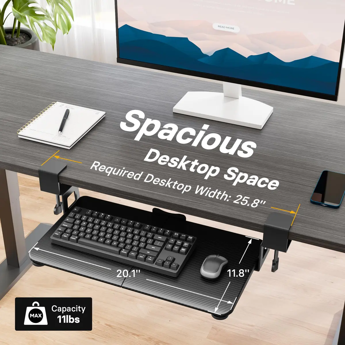 BONTEC Under Desk Keyboard Tray, Pull-Out Platform for Ergonomic Workspace | Fits Desks Up to 1.97 Inches - view 4
