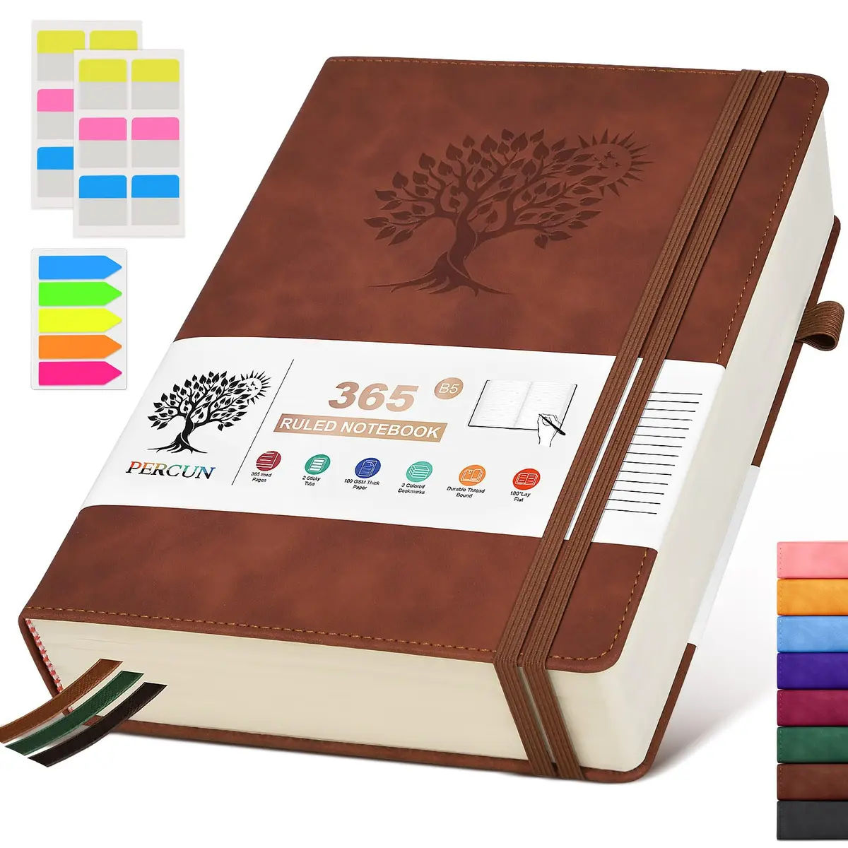 PERCUN B5 Leather Journal Notebook 7.6" x 10.3" | 365 Pages Thick Paper - main product image
