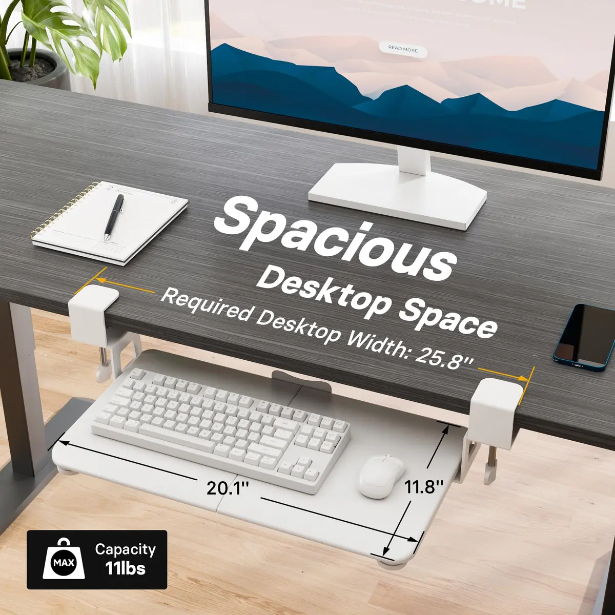 BONTEC Under Desk Keyboard Tray, Pull-Out Platform 25.6 x 11.8 in | Space-Saving Ergonomic Design - view 5