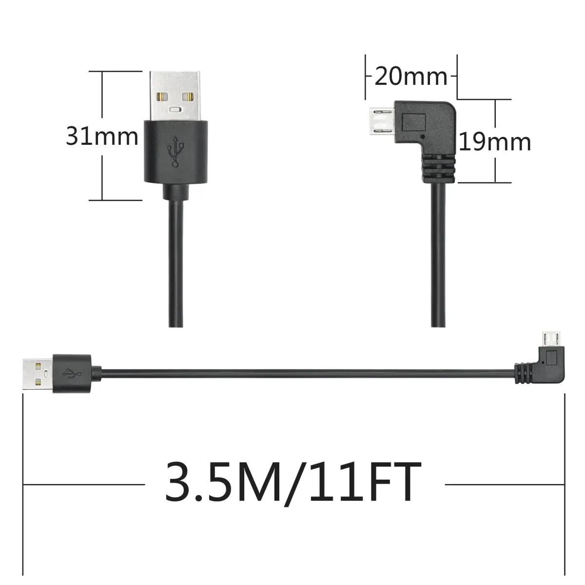 Maixbomr 90 Degree Micro USB Power Cord 3.5M (11FT) | Right Angle Charging Cable for Dash Cams & Devices - view 7