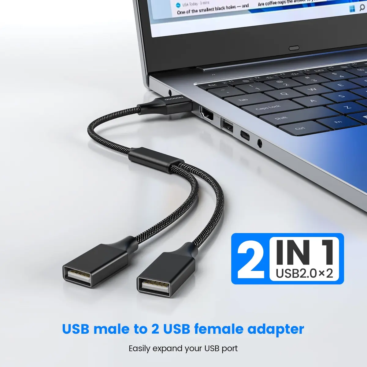 MOGOOD USB Splitter 1 to 2 Ports, Braided Y-Cable for Data Transfer & Charging | 480 Mbps Speed - view 3