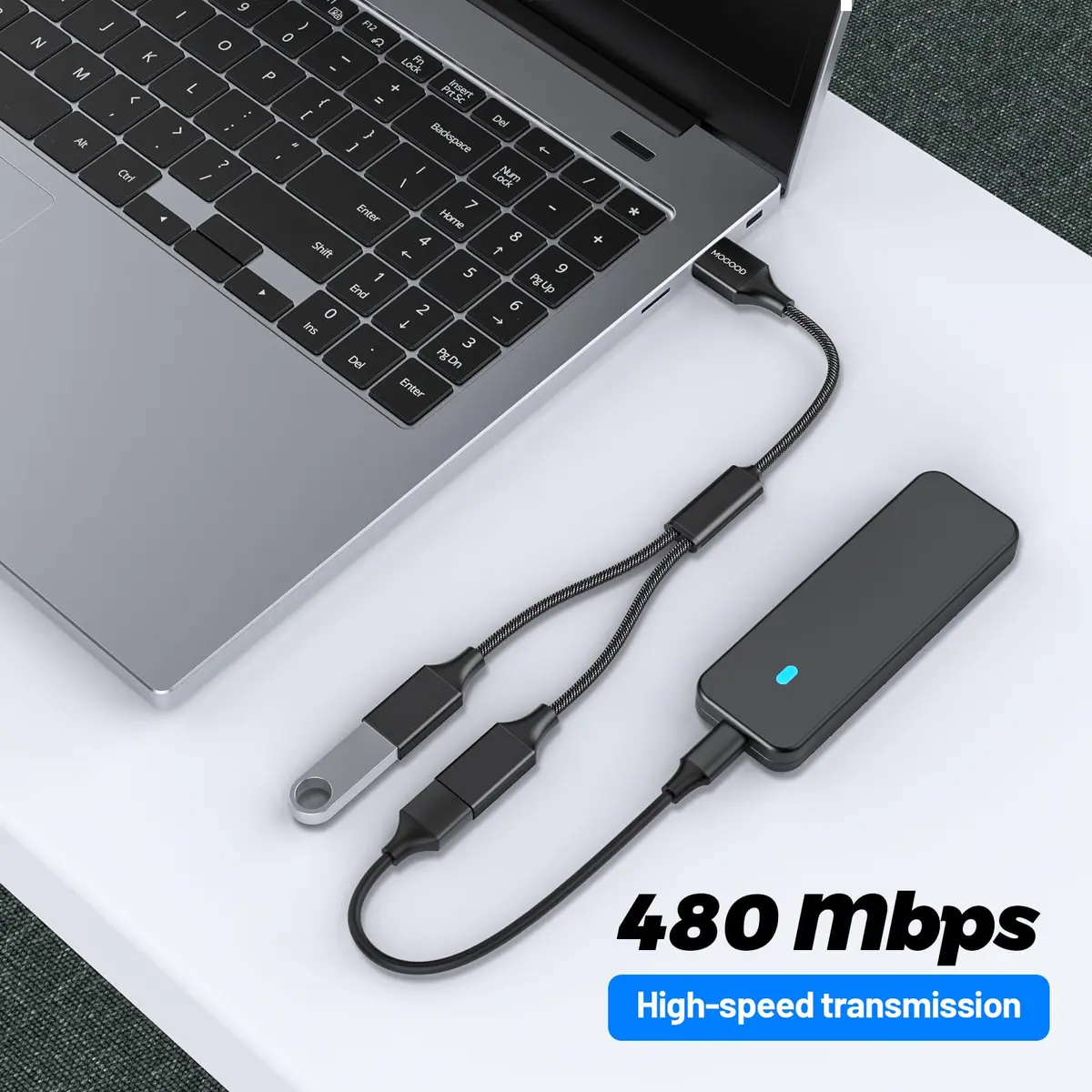 MOGOOD USB Y Splitter Cable, Dual USB 2.0 Power Cord Extension 2 Pack 10FT | Connect Two Devices Instantly - view 6