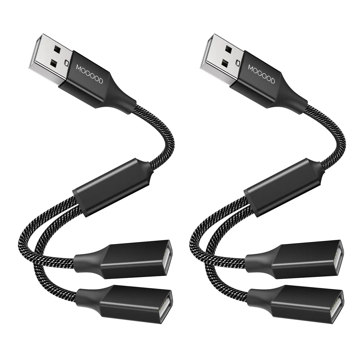MOGOOD USB Y Splitter Cable, Dual USB 2.0 Power Cord Extension 2 Pack 10FT | Connect Two Devices Instantly - main product image